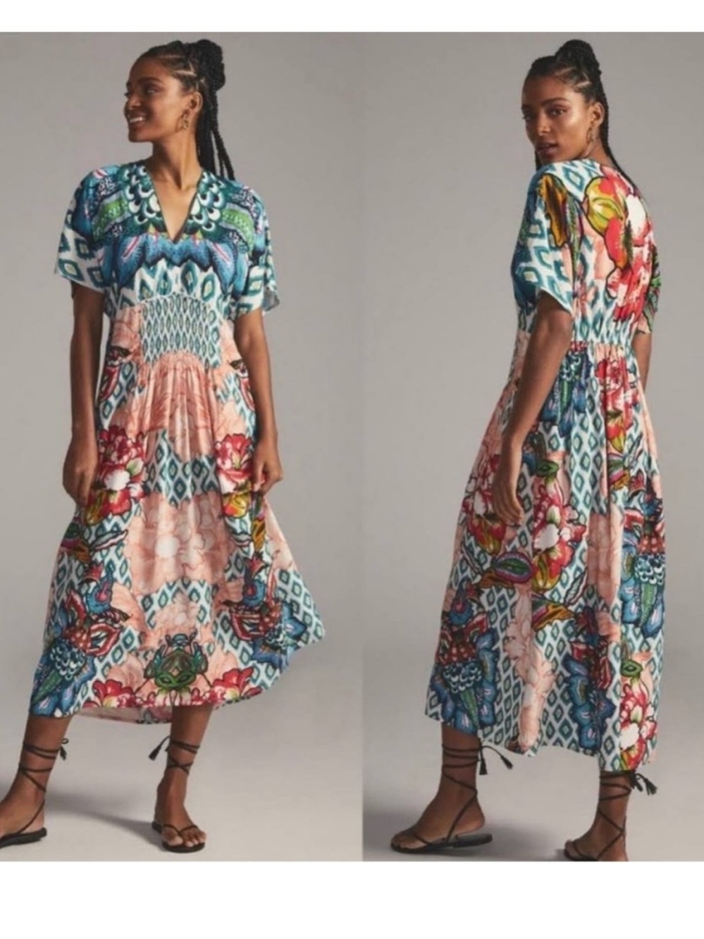 Anthropologie blank london tatiana kaftan midi tropical floral dress OS